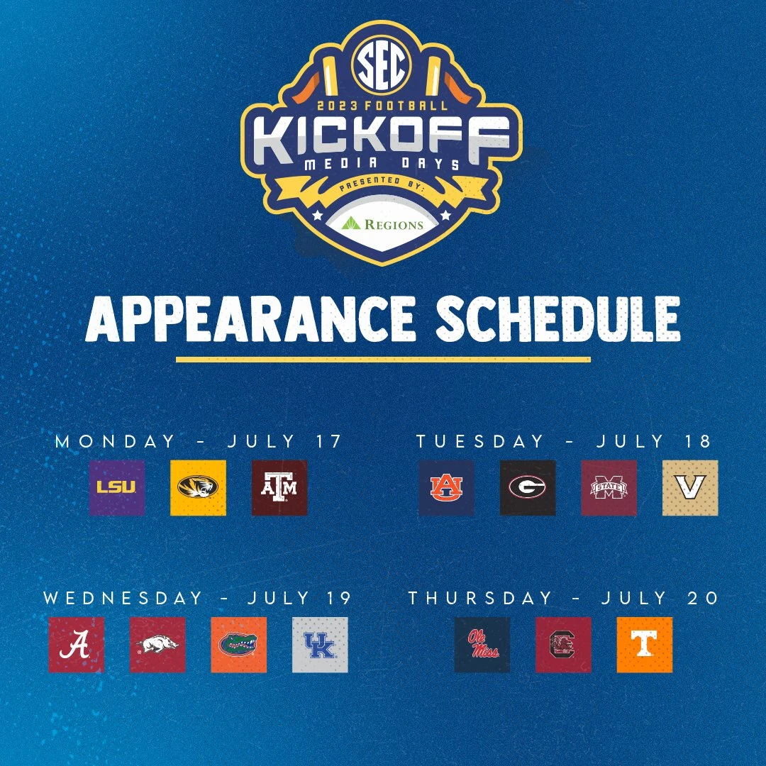 2023 SEC FOOTBALL MEDIA DAYS SCHEDULE